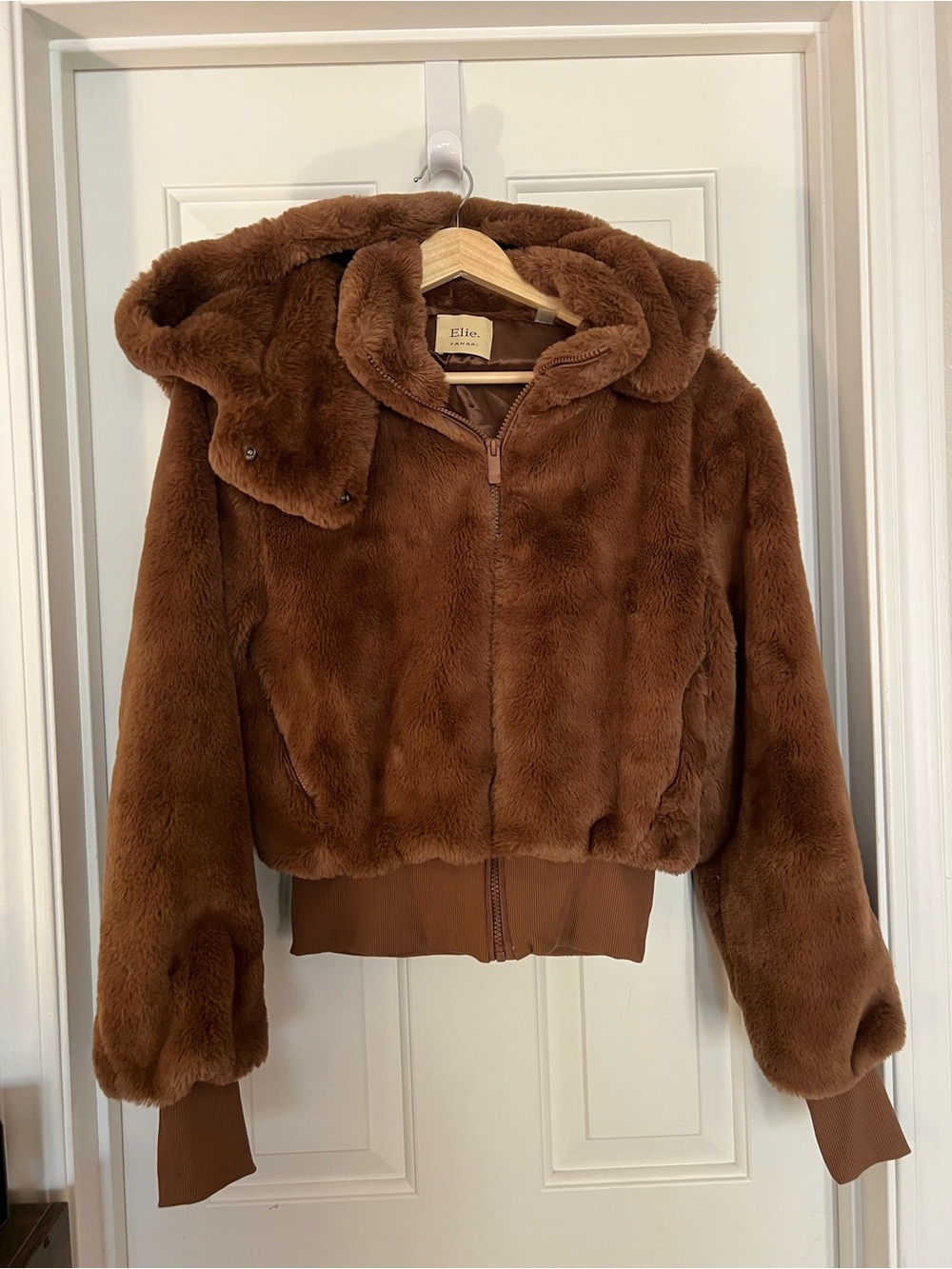 Elie Tahari Chestnut Brown Faux Fur Hooded Jacket